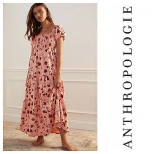 Anthropologie Daily Practice Smocked Tiered Maxi Dress Sz: S